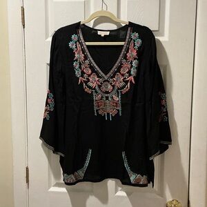 Solitaire Black Tunic with Colorful Embroidery Size Medium